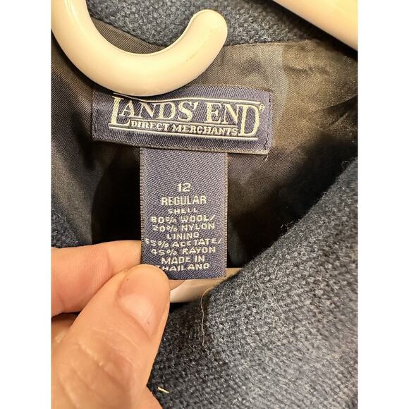 VTG Lands End Sweater Wool Blend Full Zip Navy Blue Women’s Size 12 - Picture 3 of 7